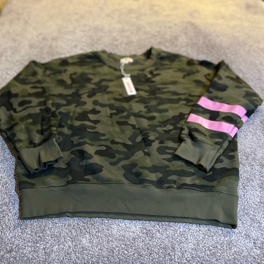 Sundry Camouflage Sweatshirt with Pink Stripes